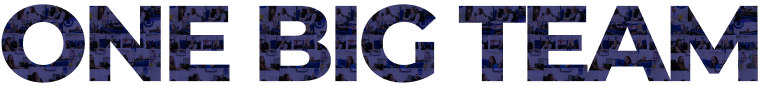 The words 'one big team', made from images of the Face For Business team