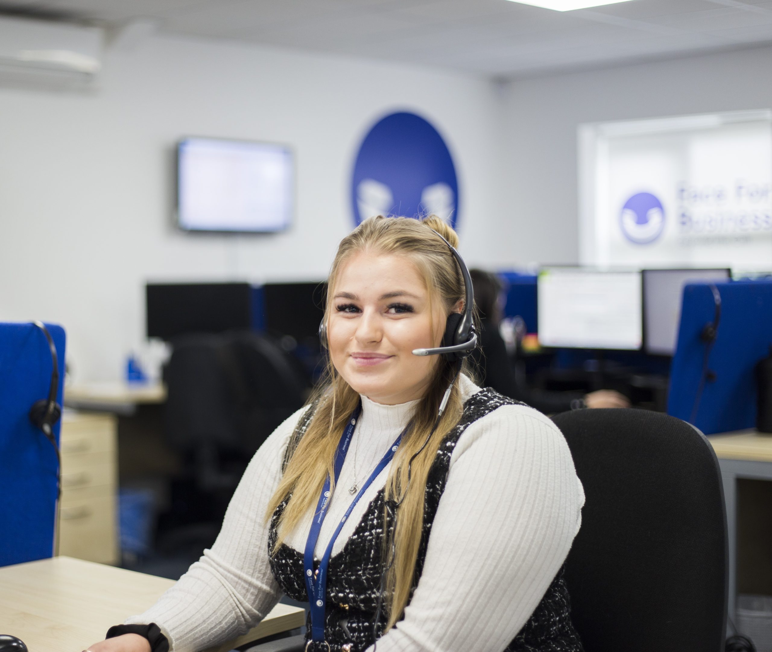 A member of the Face For Business phone handling team